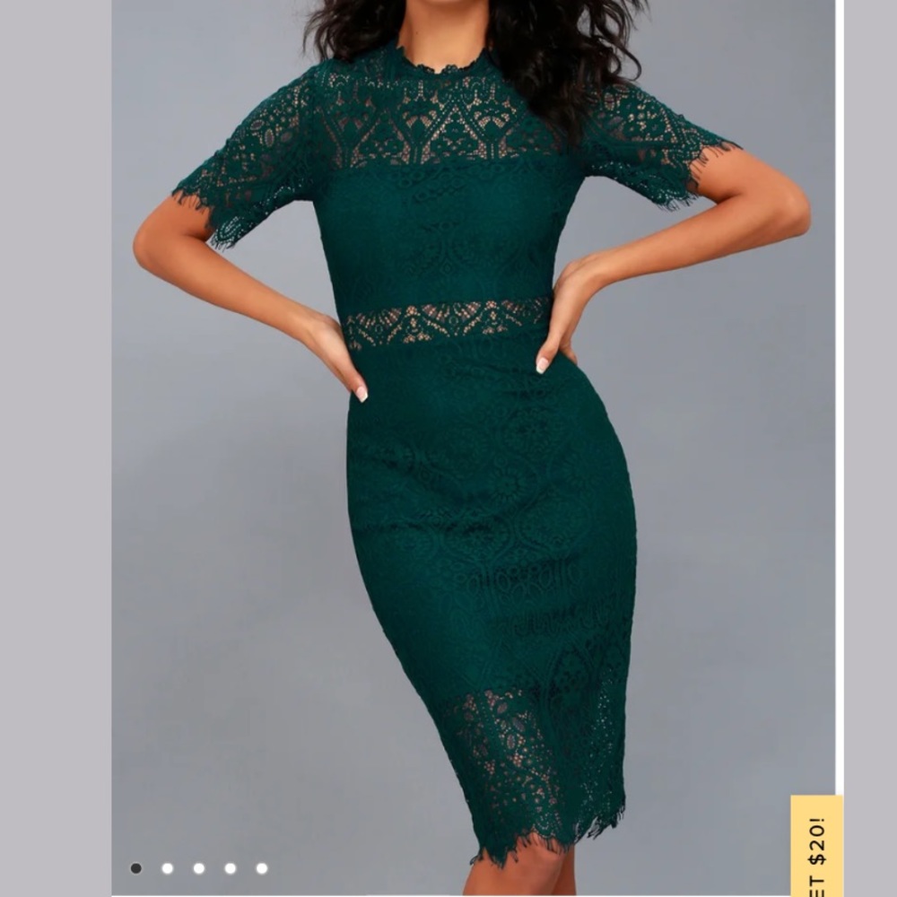 Lulus Remarkable Forest Green Lace Dress
